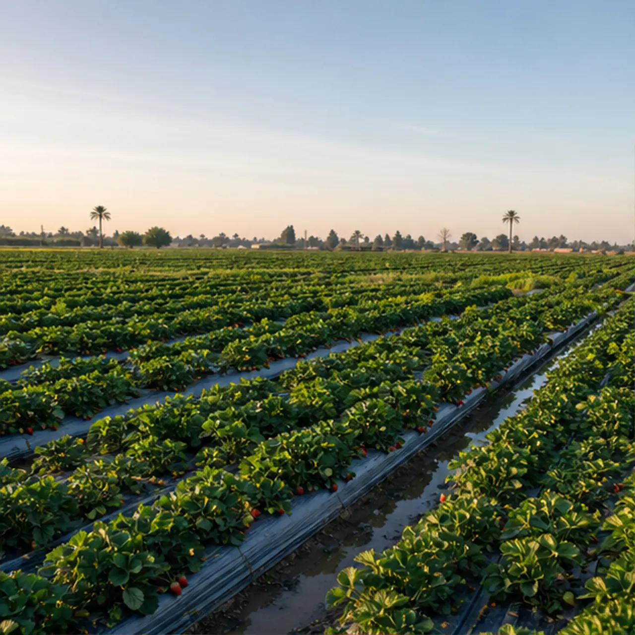 Fresh strawberries in an Egyptian field