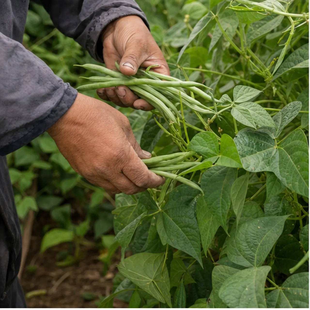 Fresh green beans after harvest