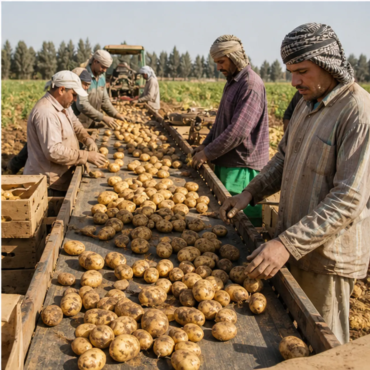 Potatoes being sorted after harvest